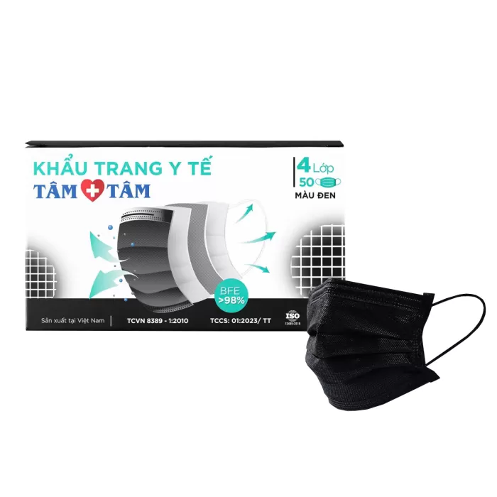 Khẩu Trang Y Tế 4 Lớp Tâm Tâm Đen Hộp 50 Cái